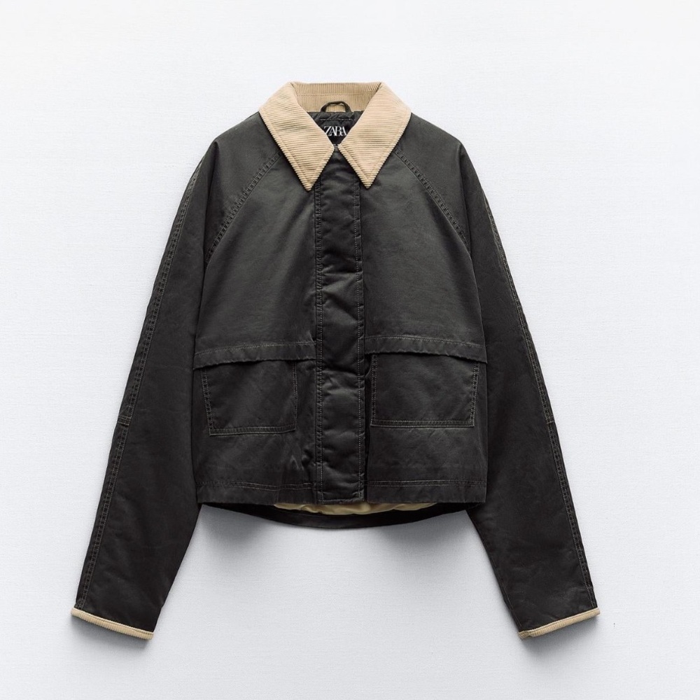 Zara Contrast Collar Waxed Jacket